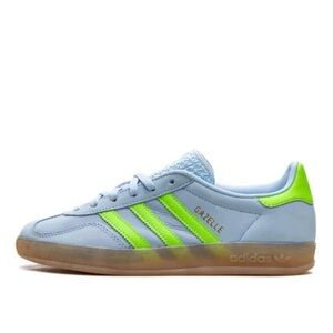 Adidas Gazelle Sneakers Sky Blue with Neon/Solar Green Accents size 7
